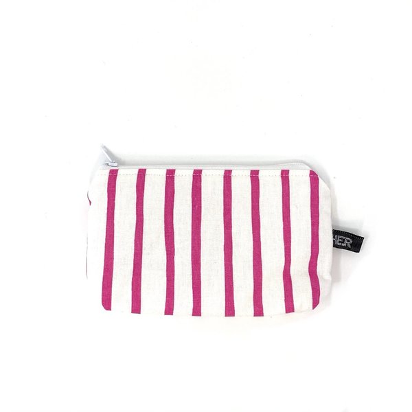 Kleines Täschchen aus Baumwolle mit Reißverschluss in pink weiß gestreift